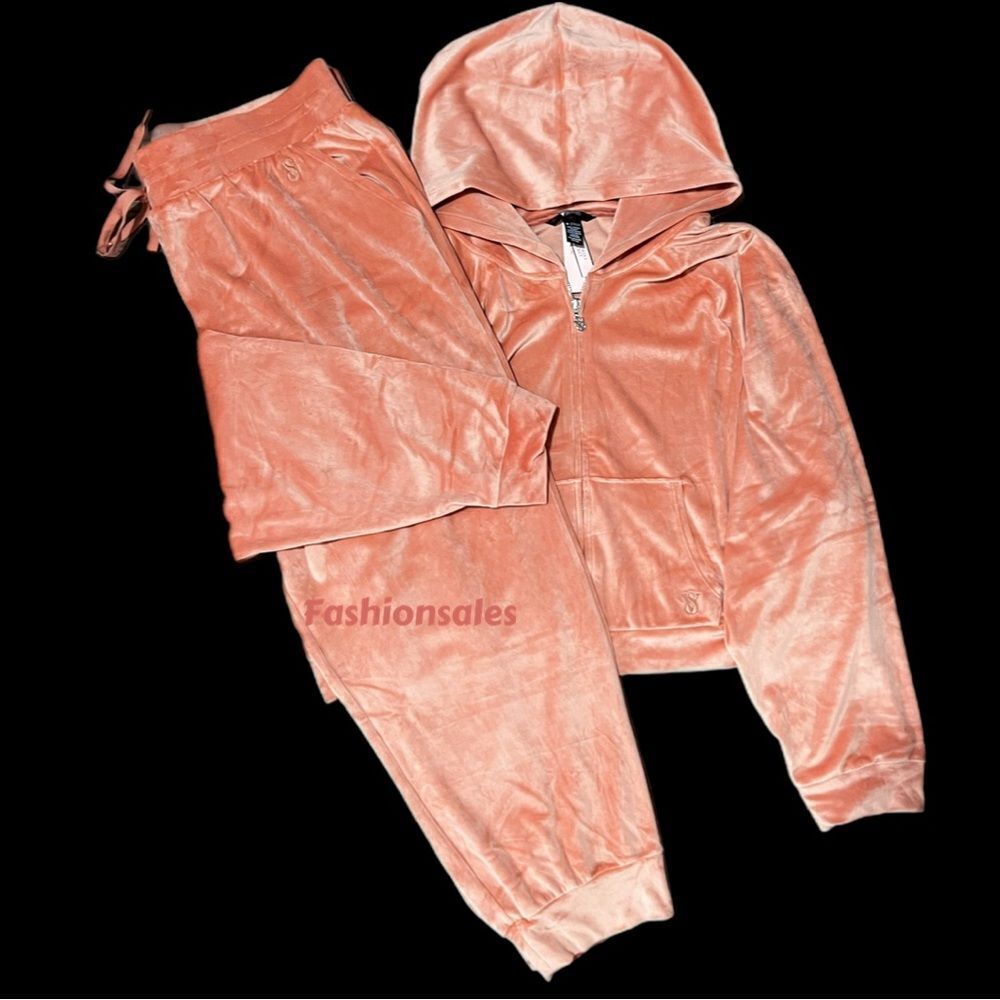Victorias Secret Supersoft Cozy Velour Tracksuit Hoodie & Joggers Set Canyon Ros